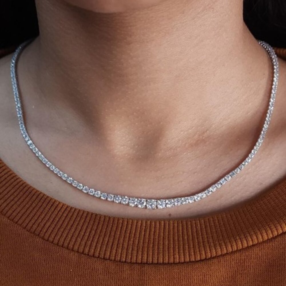 14Kt Gold 7.14 Ct Lab Grown Diamond Graduated Tennis Necklace